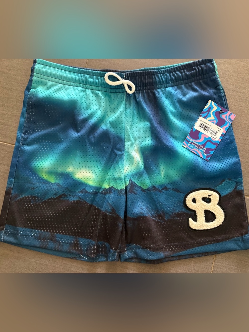 Men's Blue Green Aurora Graphic Swim Shorts